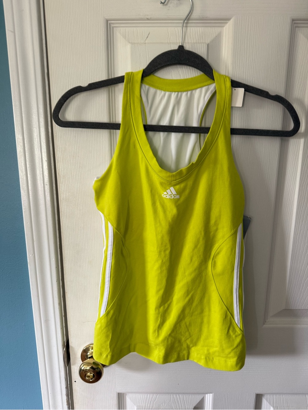 adidas Women's Neon Yellow Racerback Swim Tank with White Accents